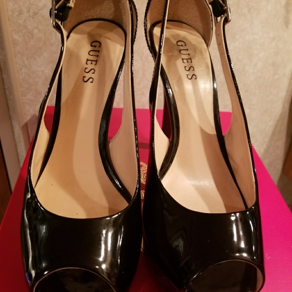 Strappy Guess Peep-Toe Heels with Buckles - Picture 2 of 5